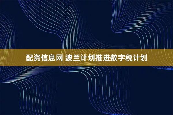配资信息网 波兰计划推进数字税计划